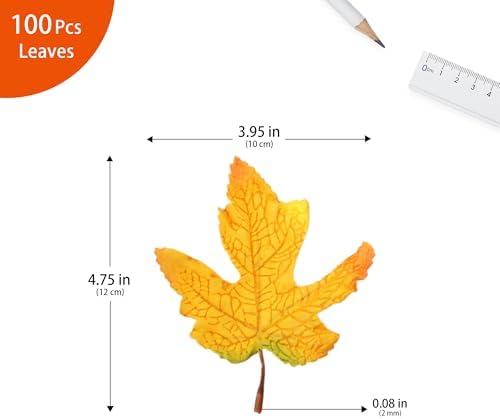 100 Pcs Artificial Maple Leaves Bulk (Small-Leaf Yellow)