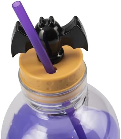 COOL GEAR 30 oz Potion Bottle with Removable Lid and Straw | Durable, BPA-Free Plastic Halloween Water Bottle with Spooky Design for Trick-or-Treating, Parties or Everyday Use (Purple/Bat)