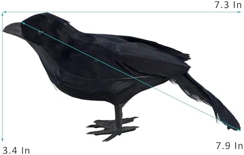 ATDAWN 6 Pack Halloween Birds - Realistic Black Feathered Crows, 7.9" from Beak to Tail Feathers, Halloween Decoration Props for Outdoor & Indoor, Party Supplies, Haunted House, Graveyard Displays