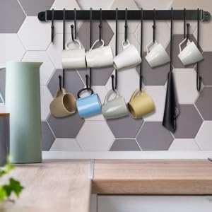23 Inch Coffee Mug Rack: Wall Mounted Heavy-Duty Cup Holder for Cafe Bar | 12 Tea Cup Hooks Display, 5-Min Setup