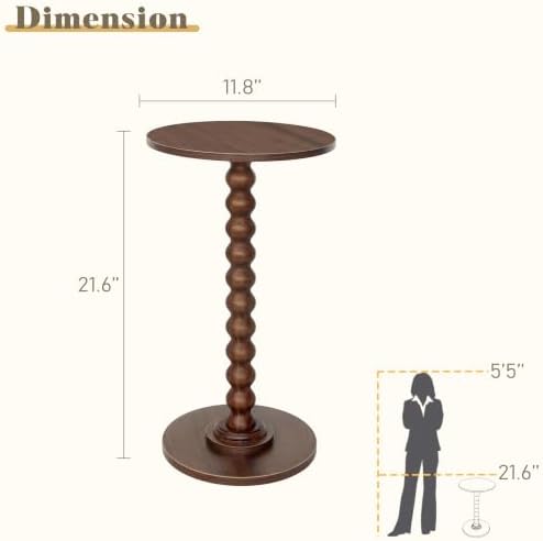 Fultyle Small Round Side Table, Walnut End Table for Small Spaces, Modern Drink Table Accent Table with Solid Wood Leg