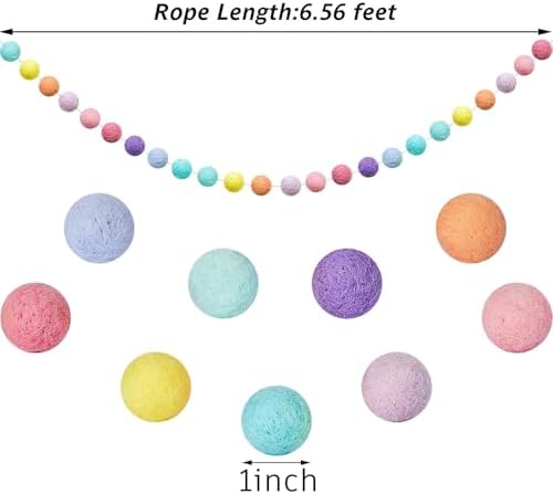 WILLBOND 2 Pc 6.5 ft Wool Felt Pom Ball Garland,Multiple Colors