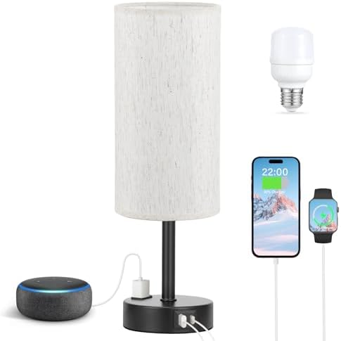 Fenmzee Turquoise Bedside Table Lamp, Dimmable Touch, USB A+C, AC Outlet