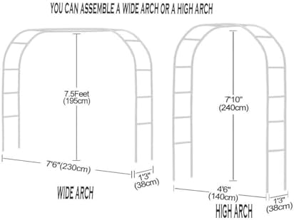 Adorox Metal Garden Arch Trellis for Climbing Plants 7.8ft Outdoor Arch Wedding Halloween Christmas Vine Trellis Pumpkin Archway Assemble Freely 2 Sizes White