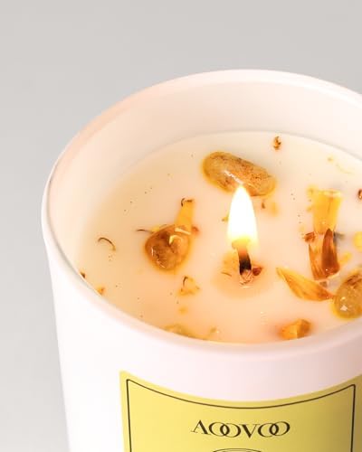 AOOVOO Vanilla Scented Candles for Women - Aromatherapy Candle with Crystals Inside, 7oz Soy Candles for Home Scented