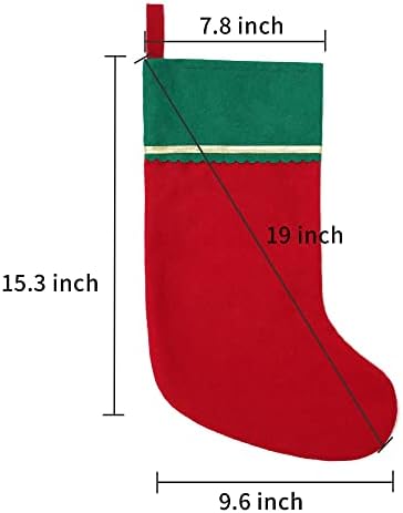 12 Pack Felt Christmas Stockings, 19 Inches Red and Green Christmas Stockings Hanging Ornaments, Green Cuff with Gold Trim Christmas Stockings for Family Christmas Holiday Decorations