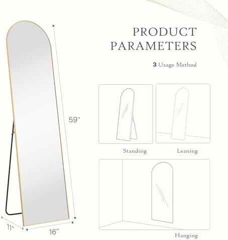 16"x59" Arched Mirror Full Length, Upgraded Body Wall Mirrors