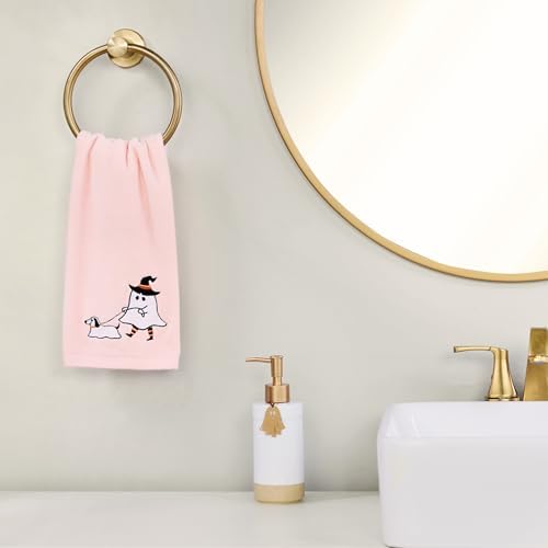 SKL Home Halloween Ghost Walking Dog Hand Towel Set-2pc, 100% Cotton, Pink
