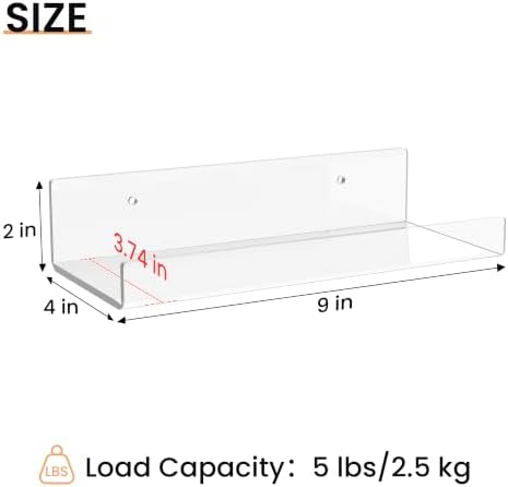 upsimples 9" Acrylic Shelves, Small Shelf for Wall Decor and Display, 4 Pcs