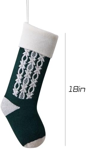 Nanou 18” Knitted Christmas Stockings, 1 Pack, Snow-Green