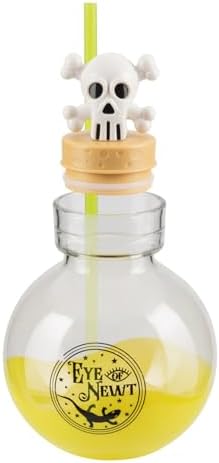 COOL GEAR 30 oz Potion Bottle with Removable Lid and Straw | Durable, BPA-Free Plastic Halloween Water Bottle with Spooky Design for Trick-or-Treating, Parties or Everyday Use (Green/Skull)