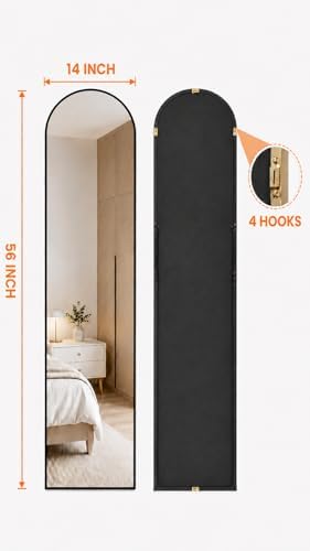 Antok 56" x14” Arched Full Length Mirror, Floor Mirror with Stand,Black