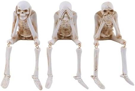OwMell Set of 3 No Evil Skeletons Statue, Skull Figurine Gothic Home Décor