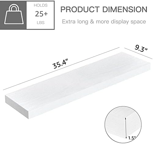 QEEIG Long Floating Shelves for Wall (White, Set of 2, 35.4")
