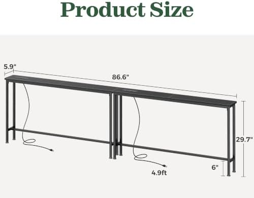 SUPERJARE 86.6 inch Narrow Console Table with Outlet, Sofa Tables, Behind Couch Table, Long Entryway Tables with