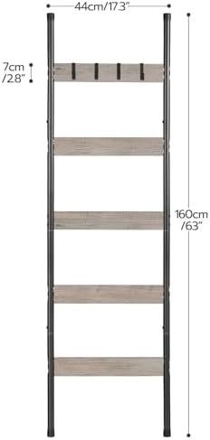 HOOBRO Blanket Ladder, 5-Tier Towel Rack with Hooks, Wall-Leaning Blanket Rack, Decorative Display Ladder Shelf
