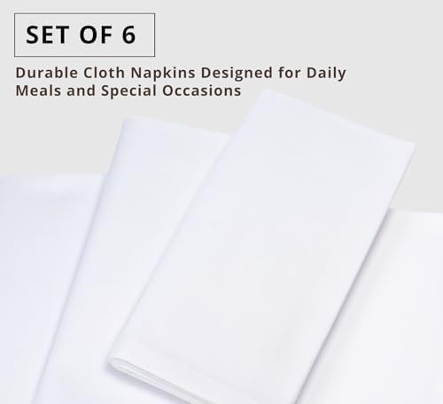 PurpleEssences Cloth Dinner Napkins 18x18 in Set of 6 - White
