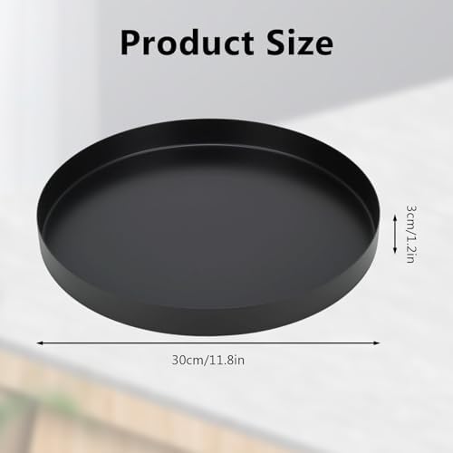 Black Round Decorative Serving Tray,12 Inch Metal Platter for Coffee Table Centerpiece, Circle Tray Counter and Dining Table Decor
