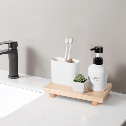 Bathroom Counter Organizer Wood Pedestal Stand Farmhouse Decorative Tray / Burlywood / 9 x 6 x 1.6