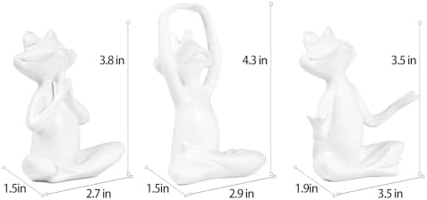 Suoedd White Frog Yoga Figurines 3 Pcs,Modern Decor for Shelf,Desk,Office