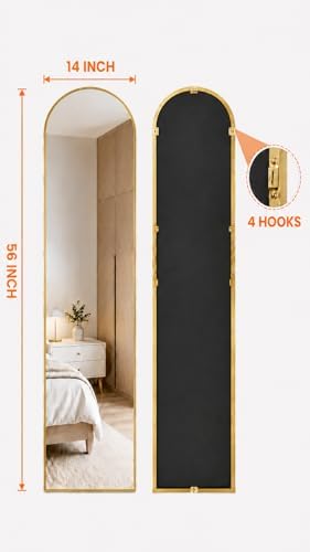 Antok 56" x14” Arched Full Length Mirror, Floor Mirror with Stand,Gold