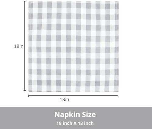 PurpleEssences Plaid Napkins 18x18 Buffalo Plaid - Gray & White