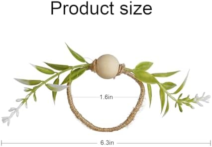 Handmade Farmhouse Napkin Rings Set of 8, Eucalyptus Napkin Rings with Wooden Bead Greenery Leaves Rustic Napkins Holder for Easter Banquet Celebration, Wedding Parties Dinner Table Decor