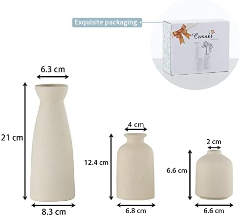 Beige Ceramic vase Set-3 Small Flower vases for Decor / 3set-beige