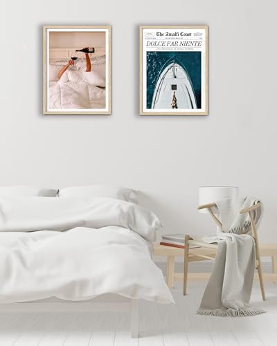 EcoHest 12x16 in Woman Drinking Wine in Bed Framed Wall Art for Bedroom
