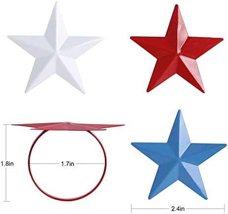 Patriotic Star Napkin Rings Set of 12, 4th of July Colorful Star Napkin Ring Holder or Independence Day, Presidential Election Day, Memorial Parties Table Celebration