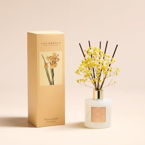 Cocorrína Reed Diffuser - Warm Vanilla Scented Diffuser with 8 Sticks Home Fragrance Reed Diffuser for Bathroom Shelf