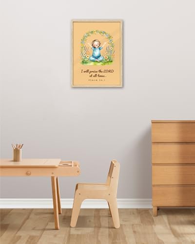 KensTro 12x16 Oak Framed Psalm 34:1 Praise the Lord Wall Art