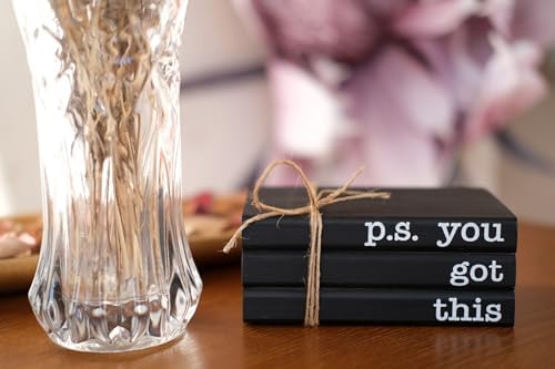 Cute Office Desk Decor, Inspirational Wooden Mini Faux Books for Decoration, Gifts for Women Kids - P.S. You Got This Sign, Black