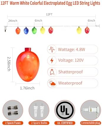 UL 12FT Connectable Easter Lights, 20 LED Electroplated Vintage Eggs