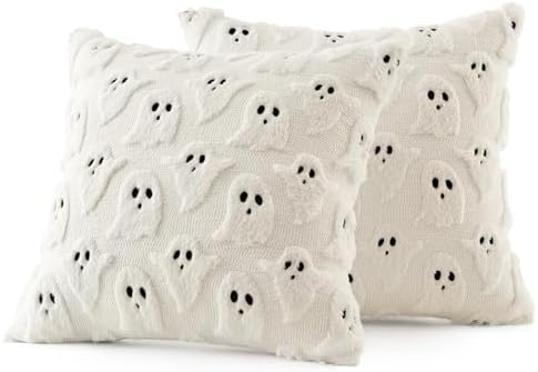 MIULEE Cream White Halloween Pillow Covers Cute Ghost Decor Set of 2 16x16