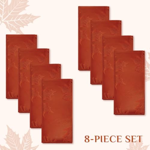 Softalker Fall Jacquard Dinner Napkins 20 x 20 Inch Set of 8, Burnt Orange