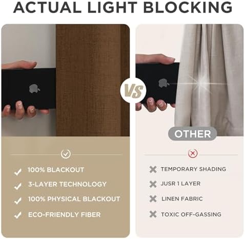 Joydeco Linen Blackout Curtains for Bedroom - 100% Light Blocking 1 Panels, Cappuccino Drapes 100" W x 90" L, Thermal