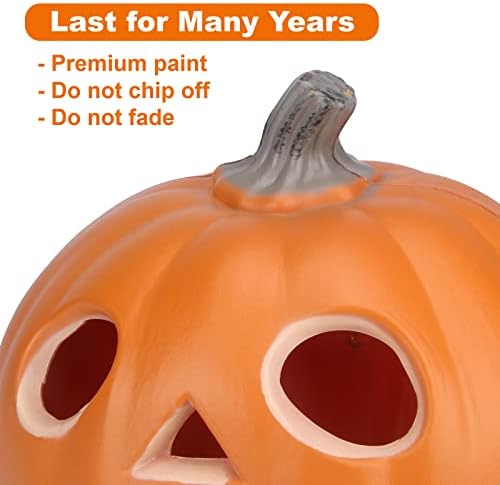 10" Jack-o'-Lantern - Halloween Light Up Pumpkin Lantern with ETL Certified Cord and 2 Safety Fuse - Indoor Outdoor JackoLantern Decoration for Halloween Party Home Décor - Round Lightened Pumpkin