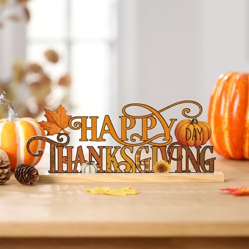 Cinnvoice 11.8 Inch Happy Thanksgiving Sign, Metal Pumpkin Maple Decor