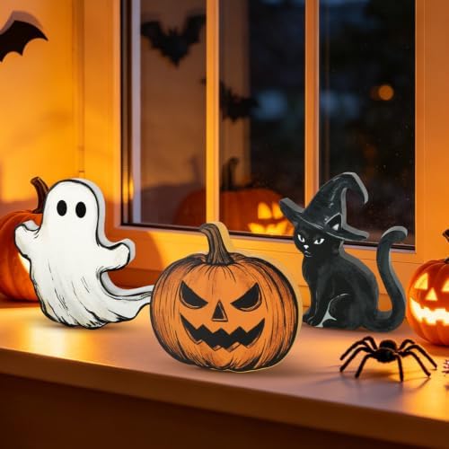 3Pcs Halloween Table Decorations Indoor, Farmhouse Cute Ghost Decorations