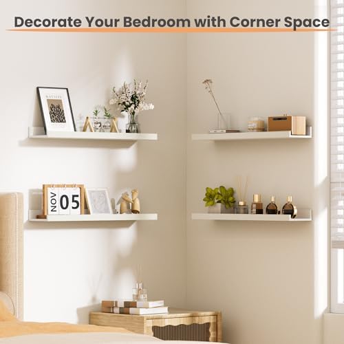 upsimples Floating Shelves for Wall Decor and Storage, White, 6Pcs 23.6''