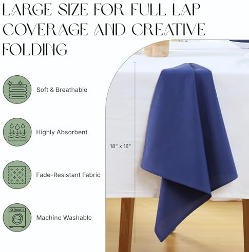 Cloth Napkins Set of 12, 100% Cotton Dinner Napkins for Thanksgiving, Christmas & Fall Entertaining, Washable Reusable Table Linens for Wedding & Everyday Use, 18 x 18 Inch, Gray Blue