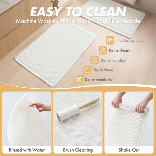 MIULEE Set of 2 Waffle Bathroom Rugs Boho Bath Mat White 18x30 Inch