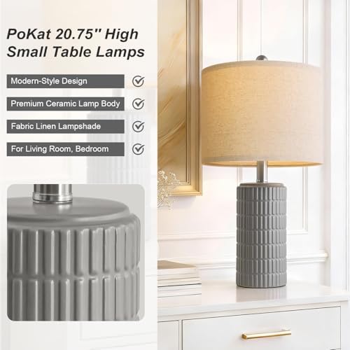 PoKat 20.75'' Ceramic Small Table Lamps for Bedroom, Modern Dark Gray Bedside Lamps Set of 2, Farmhouse Lamps for