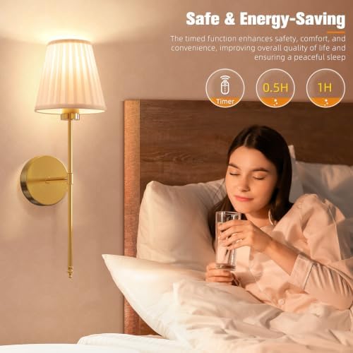 NIORSUN 19.9 inch Battery Operated Wall Sconce Set of 2,Beige Gold Rechargeable Wall Lights with 10400mAh Dimmable