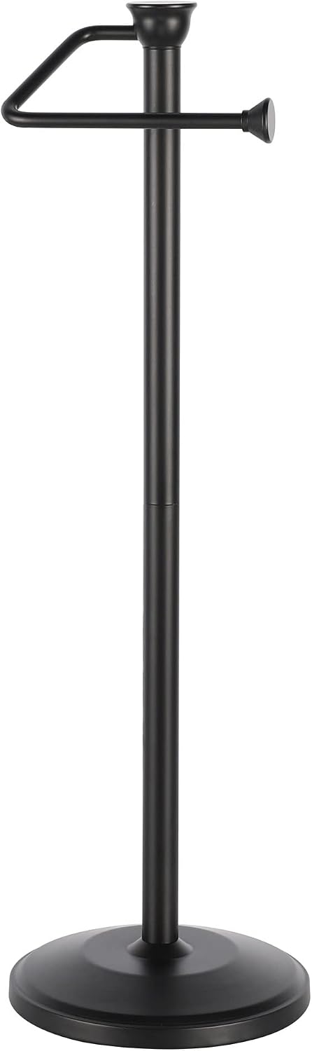 Free Standing Toilet Paper Holder Stand with Reserve, Bathroom Tissue Dispenser Storage for 5 Mega Rolls, Black Toilet