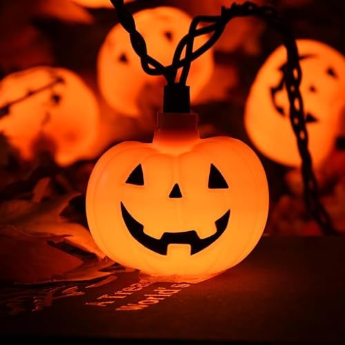 Halloween String Lights - LED Jack O Lantern Lights with Cute Spooky Smiling, 8.5Ft LED Pumpkin Lights Outdoor Plug in for Fall Halloween Decorations Indoor Outdoor Home Mantel Party Decor, 0.07W