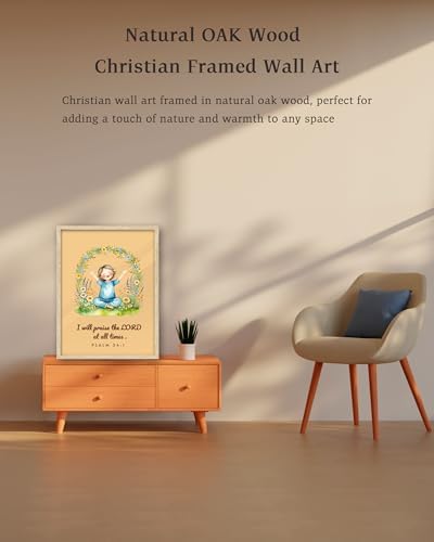 KensTro 12x16 Oak Framed Psalm 34:1 Praise the Lord Wall Art