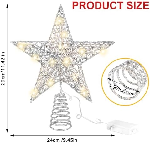 DULEFUN 11.8’’ Silvery Christmas Tree Topper Star Treetop with 20 LED