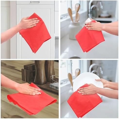 Urban Villa Kitchen Towels Cotton Dish Towels 27”x27” (Set of 8) Red